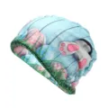 Elegante berretto pasquale azzurro con orecchie di coniglio e stampa di uova colorate - Adatto per circonferenza testa 55-60cm / Stile Venature del Legno con Coniglietto e Uova di Pasqua (Stile 3-Colore 1)