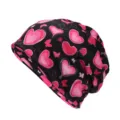 Morbido berretto slouchy da donna con cuori e farfalle rosa stampati su tessuto nero - Adatto per circonferenza testa 55-60cm / Stampa di Cuori e Farfalle Rosa (Stile 5-Colore 2) / Nero