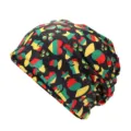 Berretto con stampa pan-africana con motivi a cuore e mappa su sfondo nero moda - Adatto per circonferenza testa 55-60cm / Stile Stampa Elementi Culturali Africani (Stile 6-Colore 4) / Nero