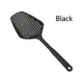 Durable black plastic skimmer spoon with long handle for efficient kitchen drainage - Black