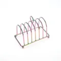 Rainbow electroplated 6-slot metal toast rack and bread holder for breakfast display - Multicolor