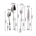 Detaillierte Maßangaben für das elegante Edelstahl-Besteckset mit Kristallgriffen - 4-teiliges Set / Weißer Zirkonia-Stil