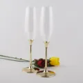 Pair of golden stemmed champagne flutes, luxury wedding glassware gift set with roses. - 2-Piece Set / Gold