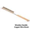 Professional copper wire pizza stone cleaning brush with long wooden handle and metal scraper - Rubber Wood Copper Wire Brush