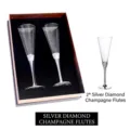 Pair of silver champagne flutes with crystal band in gift box - Two-Piece Set With Gift Box / Silver Rhinestone Band / Silver