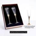 Set of two luxury gold champagne flutes with diamond bands and oblique mouths - Two-Piece Set With Gift Box / Gold Rhinestone Band / Gold
