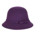 Elegante cappello cloche in feltro di lana viola intenso con fiocco per donna per l'inverno - 55cm (Piccolo) / Stile Fiocco Piccolo / Viola scuro