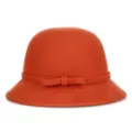 Elegante cappello a cloche in feltro di lana arancione con fiocco per donna in inverno - 55cm (Piccolo) / Stile Fiocco Piccolo / Rosso ruggine