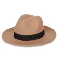 Cappello fedora classico in feltro di lana cammello con nastro nero per l'autunno e l'inverno. - M(56-58cm) / Nastro Quadrato / Kaki