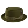 Cappello vintage in feltro di lana verde scuro con fiocco e piuma per uomo elegante - M(56-58cm) / Stile con fiocco (bordo arrotolato testurizzato) / Verde