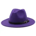 Elegante cappello fedora in feltro viola a tesa larga con fibbia della cintura nera - Viola scuro