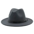 Cappello fedora classico grigio in finta lana con elegante dettaglio a fibbia nera - Grigio scuro