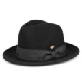 Cappello Fedora classico in feltro di lana nero a tesa larga con elegante fiocco - M(56-58cm) / Modello a fiocco / Nero