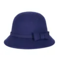 Elegante cappello cloche in feltro di lana viola scuro con fiocco alla moda da donna - 55cm / Stile con Fiocco Grande / Blu zaffiro