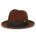 Cappello fedora classico in lana marrone con nastro nero e fiocco per uomo donna - M(56-58cm) / Modello a fiocco / Caffè