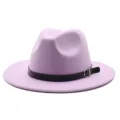 Cappello fedora in finta lana lavanda con elegante dettaglio di cinturino a fibbia nera - viola taro