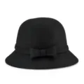 Elegante cappello cloche in feltro di lana nero con fiocco per donna - 55cm / Stile con Fiocco Grande / Nero