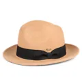 Cappello fedora classico in feltro di lana marrone con nastro nero ed elegante tocco dorato - M(56-58cm) / Modello a fiocco / Kaki