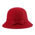 Elegante cappello cloche da donna in feltro di lana rossa con fiocco decorativo - 55cm / Stile con Fiocco Grande / Rosso