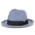 Elegante cappello fedora in feltro di lana blu con nastro nero per l'autunno e inverno - M(56-58cm) / Modello a fiocco / Grigio ardesia