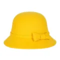 Elegante cappello cloche in feltro di lana giallo con fiocco decorativo per donne - 55cm / Stile con Fiocco Grande / Giallo