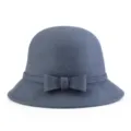 Elegante cappello cloche in feltro di lana blu con fiocco decorativo per moda invernale - 55cm / Stile con Fiocco Grande / Grigio Vero