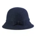 Cappello a cloche vintage in feltro di lana blu navy con fiocco elegante da donna - 55cm / Stile con Fiocco Grande / Blu Navy Misto
