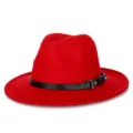 Cappello fedora classico in lana rossa a tesa larga con dettaglio fibbia nera - M(56-58cm) / Fibbia per cintura / Rosso