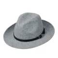 Cappello fedora classico in lana grigia con cinturino in pelle nero e fibbia. - M(56-58cm) / Fibbia per cintura / Grigio