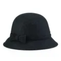 Classico cappello cloche in feltro di lana nero con elegante decorazione a fiocco da donna - 55cm / Stile con Fiocco Grande / Nero Misto
