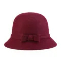 Elegante cappello cloche in feltro di lana bordeaux con fiocco per l'inverno donna - 55cm / Stile con Fiocco Grande / Rosso Vino Misto