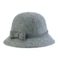 Elegante cappello cloche in feltro di lana grigio da donna con decorazione a fiocco - 55cm / Stile con Fiocco Grande / Grigio Chiaro Misto