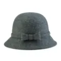 Elegante cappello cloche in feltro di lana grigio scuro con fiocco per l'inverno. - 55cm (Piccolo) / Stile con Fiocco Grande / Grigio scuro