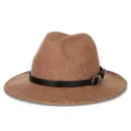 Classico cappello fedora in feltro di lana marrone con elegante cinturino in pelle nera e fibbia - M(56-58cm) / Stile Fibbia per Cintura / Cammello Misto