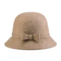 Cappello cloche elegante da donna in lana color cammello con fiocco per l'inverno - 55cm (Piccolo) / Stile con Fiocco Grande / Cammello