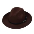 Elegante cappello fedora in feltro di lana marrone scuro con fascia in pelle e fibbia - M(56-58cm) / Stile Fibbia per Cintura / Caffè