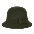 Elegante cappello cloche in feltro di lana verde scuro da donna con fiocco decorativo - 55cm (Piccolo) / Stile con Fiocco Grande / Verde militare