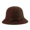 Elegante cappello a cloche in feltro di lana marrone scuro da donna con fiocco decorativo. - 55cm (Piccolo) / Stile con Fiocco Grande / Caffè