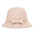 Elegante cappello cloche in feltro di lana da donna con fiocco beige rosa - 55cm / Stile con Fiocco Grande / Bianco avorio