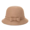 Elegante cappello a cloche in feltro di lana cammello da donna con fiocco alla moda - 55cm / Stile con Fiocco Grande / Khaki chiaro