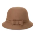 Cappello a cloche in feltro di lana marrone con fiocco per la moda invernale donna - 55cm / Stile con Fiocco Grande / Khaki scuro