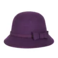 Elegante cappello cloche in feltro di lana viola con fiocco decorativo da donna - 55cm / Stile con Fiocco Grande / Viola scuro