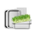 Hochwertiges Keimschalen-Set aus Edelstahl für Hydroponik, Microgreens und Weizengras - 4 Schalen + 2 Netze + 1 Weiße Box / Edelstahl