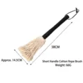 BBQ basting mop featuring a black short handle and soft cotton rope head for sauces - Small (CN0958) / Cotton Brush