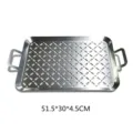 Large 51.5x30cm stainless steel BBQ grill tray with dual handles and perforated design - Stainless Steel Style / L