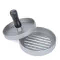 Detail of a round manual burger patty press mold showing the internal ribbed texture - Single Hole / Black Handle