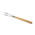 Durable stainless steel BBQ meat fork with classic oak wood handle for outdoor grilling - Fork