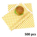 Yellow and white checkered greaseproof food wrapping wax paper sheets, 500 pieces pack - 500 Sheets (30x30cm) / Yellow