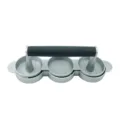 Manual 3-patty burger meat press mold with black handle in silver finish - Triple Holes / Black Handle