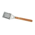 Stainless steel BBQ spatula with oak handle, serrated edge and bottle opener SKU image. - Solid Turner